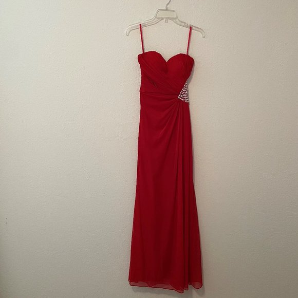 XSCAPE red strapless maxi dress for special occasion. Size 0 - Picture 1 of 6